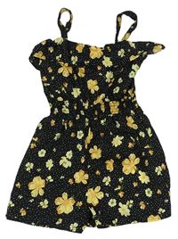 Černo-žlutý květovaný lehký kraťasový overal Primark