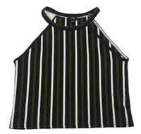 Černo-bílo-khaki pruhovaný žebrovaný crop top River Island