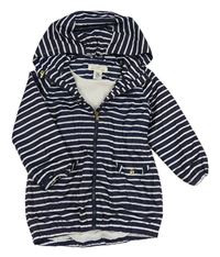 Tmavomodro-bílá pruhovaná šusťáková jarní parka s kapucí H&M