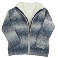 Tmavomodro-bílý melírovaný zateplený propínací svetr M&S