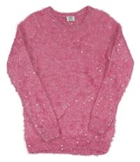 Růžový chlupatý flitrový svetr Lily & Dan