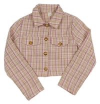 Růžovo-béžová vzorovaná úpletová crop bunda s gombíky shein