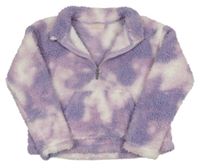 Lila-bílá vzorovaná huňatá crop mikina Lipsy London