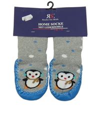 Nové - šedé ponožky s tučňáky a koženkovou podešví 