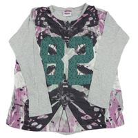 Šedo-vínové triko s číslem a motýlky Yigga