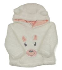 Bílá chlupatá mikina s medvědem a kapucí Ergee