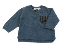 Tmavomodrý vlněný svetr s kapsou Zara