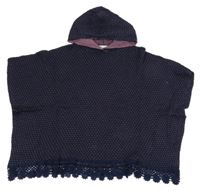 Tmavomodro-růžové vzorované pletené pončo s kapucí Topolino