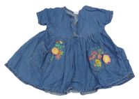 Modré lehké riflové šaty s výšivkami květů Next