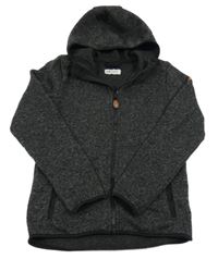 Antracitová melírovaná pletená thermo propínací mikina s kapucí H&M