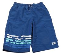 Tmavomodré plážové kraťasy s palmami 