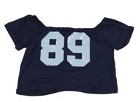 Tmavomodré crop tričko s číslem shein