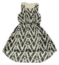 Černo-smetanové vzorované šifonové šaty s krajkou 