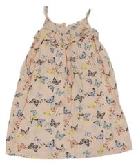 Světlerůžové lehké šaty s barevnými motýlky H&M