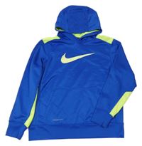 Modro-zelená sportovní funkční mikina s logem a kapucí Nike