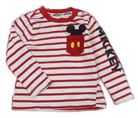 Bílo-červené pruhované triko s Mickeym Disney