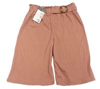 Starorůžové žebrované culottes kalhoty se sponou Primark