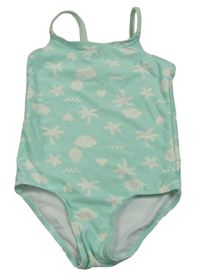 Tyrkysové jednodílné plavky s palmami a mušlemi H&M