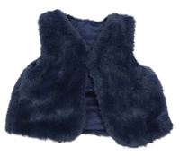 Nové - Tmavomodrá kožešinová podšitá vesta 