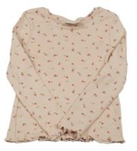 Světlerůžové žebrované květované triko Matalan