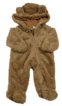 Hnědá chlupatá kombinéza s kapucí 