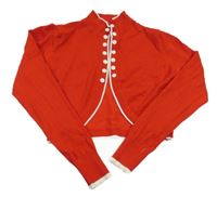 Červeno-bílé svetrové bolerko s knoflíky 