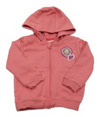 Růžová propínací mikina s nášivkami a kapucí Lupilu