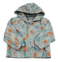 Šedo-oranžovo-zelená šusťáková jarní bunda s roboty a kapucí Tu