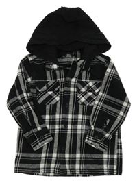 Černo-bílá kostkovaná košilová bunda s teplákovou kapucí Matalan