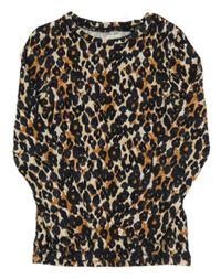 Bílo-okrovo-černé žebrované triko s leopardím vzorem Next