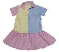 Bílo-růžovo-barevné pruhované košilové šaty Shein