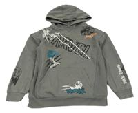 Šedá mikina s nápisy a superhrdiny a kapucí Marvel 