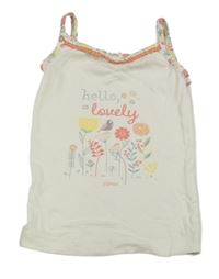 Smetanový top s květy a ptáčkem Esprit