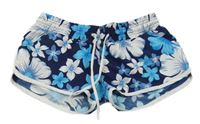 Tmavomodro-bílé květované plážové kraťasy 