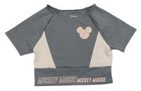 Šedo-růžové sportovní crop tričko s Mickeym Zara