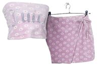 2set - Dámský růžový kytičkovaný sametový bandeau top + sukně s logem Juicy 