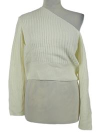 Dámský smetanový žebrovaný asymetrický crop svetr Shein