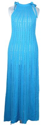 Dámské modré svetrové ažurové dlouhé šaty Primark 