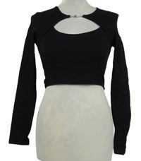 Dámské černé žebrované crop triko se sponou Sixth June 