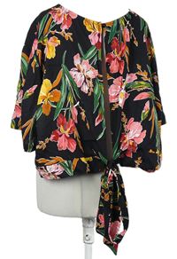 Dámská černá květovaná crop halenka s uzlem Shein