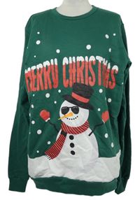 Pánská tmavozelená mikina se sněhulákem 