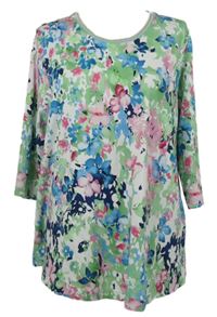 Dámské zeleno-modro-barevné květované triko 
