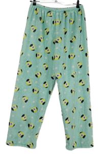 Dámské mátové plyšové pyžamové kalhoty s pejsky 