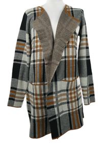 Dámský černo-skořicovo-bílý kostkovaný svetrový cardigán Laura Torelli 