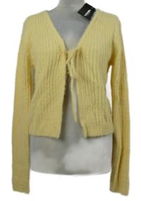 Nové - Dámský žlutý žebrovaný chlupatý svetrový cardigán na zavazování PrettyLittle Thing