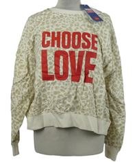 Nové - Dámská bílo-béžová vzorovaná mikina s nápisem 