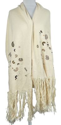 Dámská smetanová šála s výšivkami Marcona