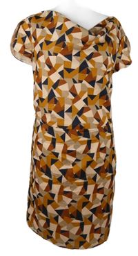 Dámské hnědo-béžovo-tmavomodré vzorované šaty Ichi 