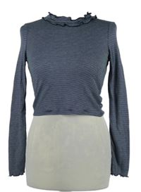 Dámské tmavomodro-bílé pruhované crop triko s límečkem River Island 