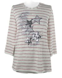 Dámský bílo-červený pruhovaný lehký svetr s hvězdičkami Bicalla 